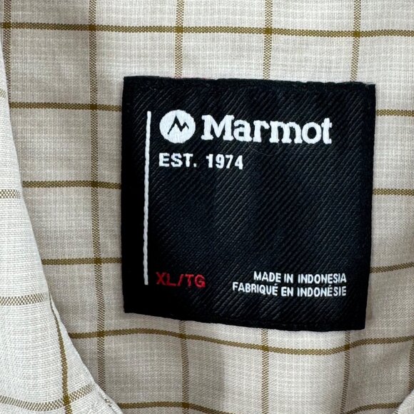 Marmot Mens Cream Plaid Short Sleeve Button-Up Shirt Size XL Lightweight - Picture 5 of 5